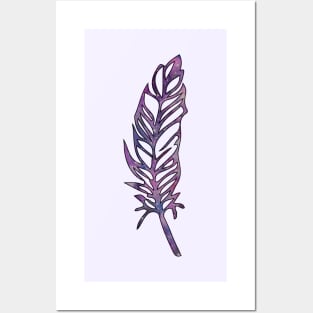 Galaxy Feather | Purple + Blue Feather | Watercolor Galaxy Feather Posters and Art